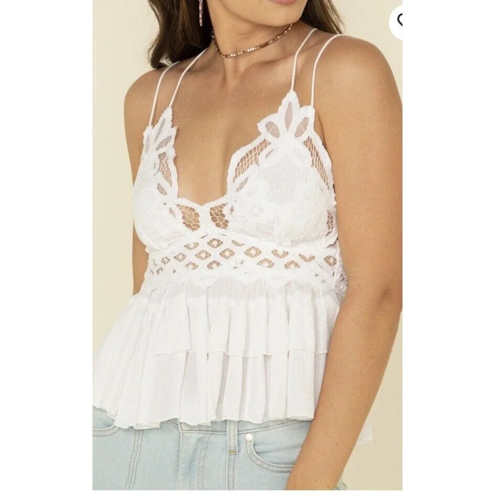 FREE PEOPLE Adele white lace flowy tiered cami women’s Size M - Picture 4 of 4
